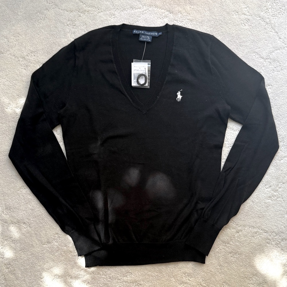 NWT Polo by Ralph Lauren Black V-Neck Sweater, women’s Small